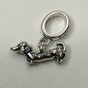 Sterling Silver Dachshund Dangle Charm with Pavé – S925